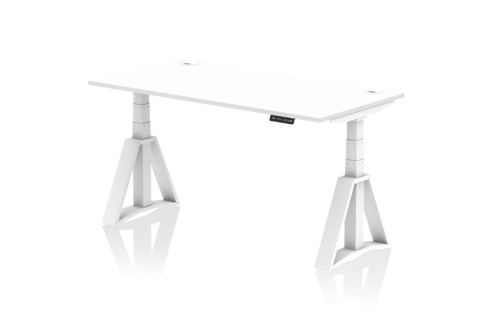 Air Height Adjustable White Desk With Cable Ports With Piste Foot