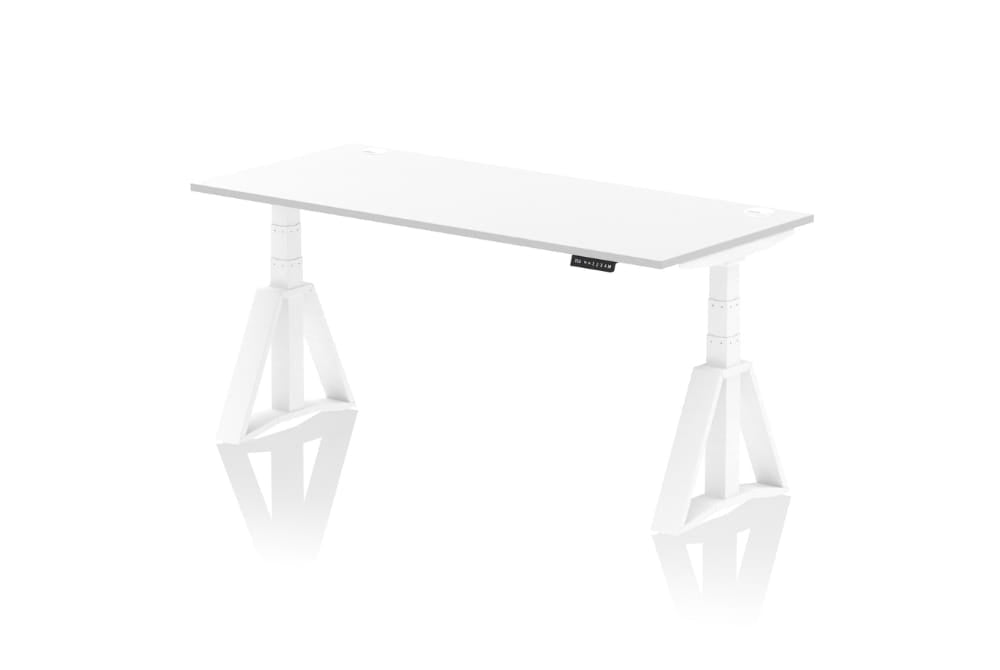 Air Height Adjustable White Desk With Cable Ports With Piste Foot