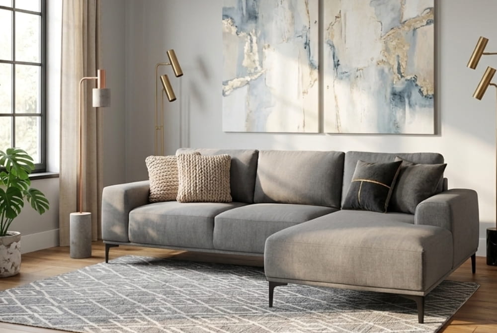  Toulon 3 Seat Grey Fabric Right Chaise Sofa
